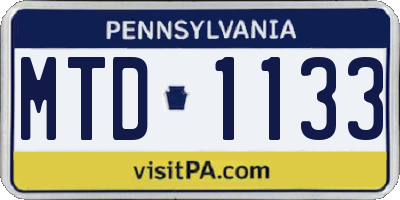 PA license plate MTD1133