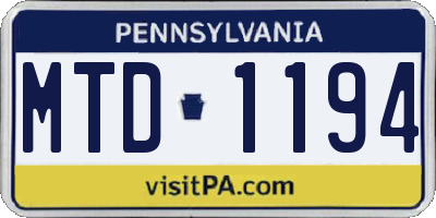 PA license plate MTD1194
