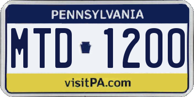 PA license plate MTD1200