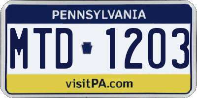 PA license plate MTD1203