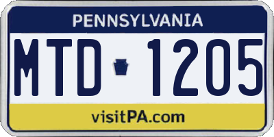 PA license plate MTD1205