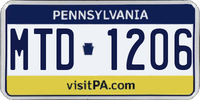 PA license plate MTD1206
