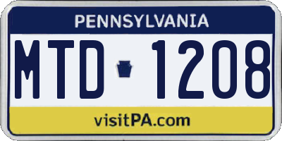 PA license plate MTD1208