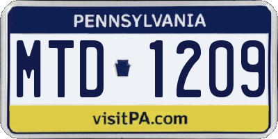 PA license plate MTD1209