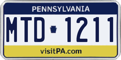 PA license plate MTD1211