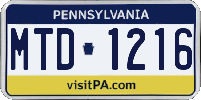 PA license plate MTD1216