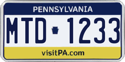 PA license plate MTD1233
