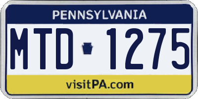 PA license plate MTD1275