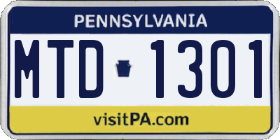 PA license plate MTD1301