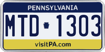 PA license plate MTD1303