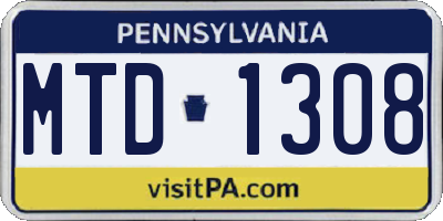 PA license plate MTD1308