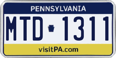 PA license plate MTD1311