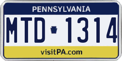PA license plate MTD1314