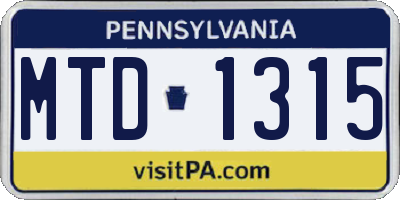 PA license plate MTD1315