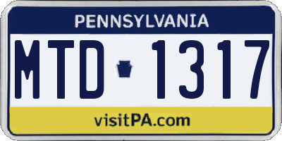 PA license plate MTD1317