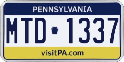 PA license plate MTD1337