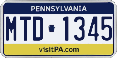 PA license plate MTD1345