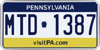 PA license plate MTD1387