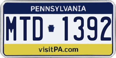 PA license plate MTD1392