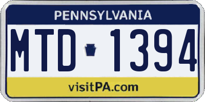 PA license plate MTD1394