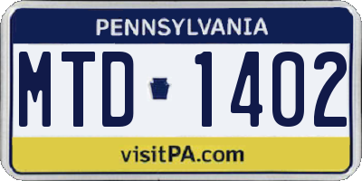 PA license plate MTD1402