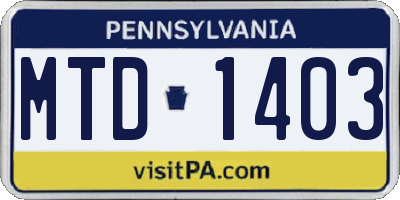 PA license plate MTD1403