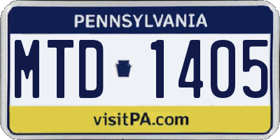 PA license plate MTD1405