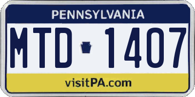 PA license plate MTD1407