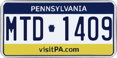 PA license plate MTD1409