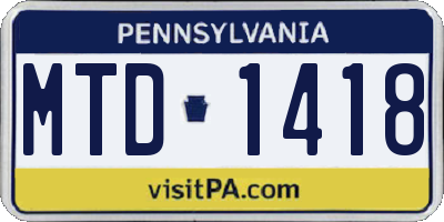 PA license plate MTD1418