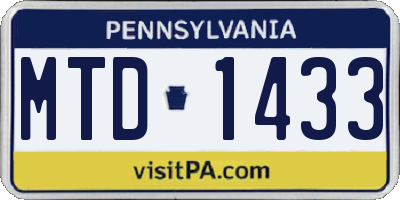 PA license plate MTD1433