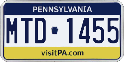 PA license plate MTD1455