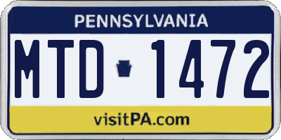 PA license plate MTD1472