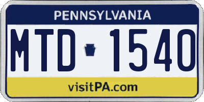 PA license plate MTD1540