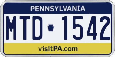 PA license plate MTD1542