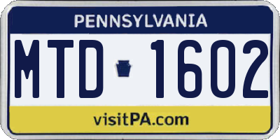 PA license plate MTD1602