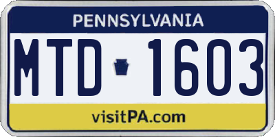 PA license plate MTD1603