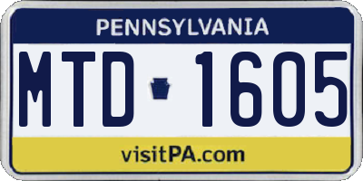PA license plate MTD1605