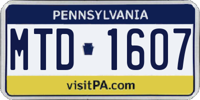 PA license plate MTD1607