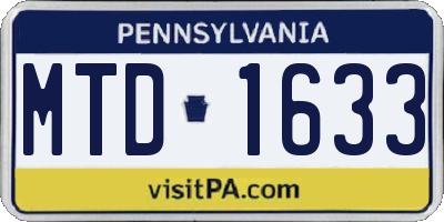 PA license plate MTD1633