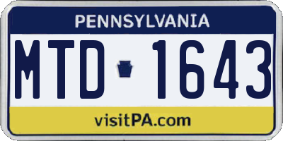 PA license plate MTD1643