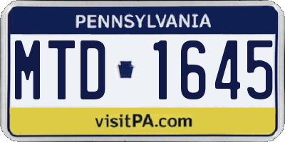 PA license plate MTD1645