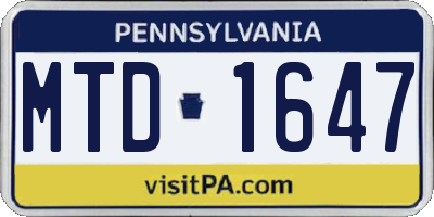 PA license plate MTD1647