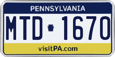 PA license plate MTD1670