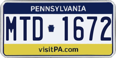 PA license plate MTD1672