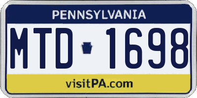 PA license plate MTD1698