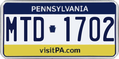 PA license plate MTD1702