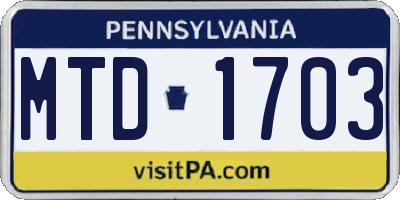 PA license plate MTD1703