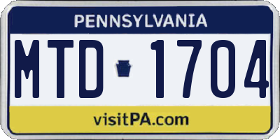 PA license plate MTD1704