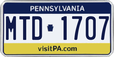 PA license plate MTD1707